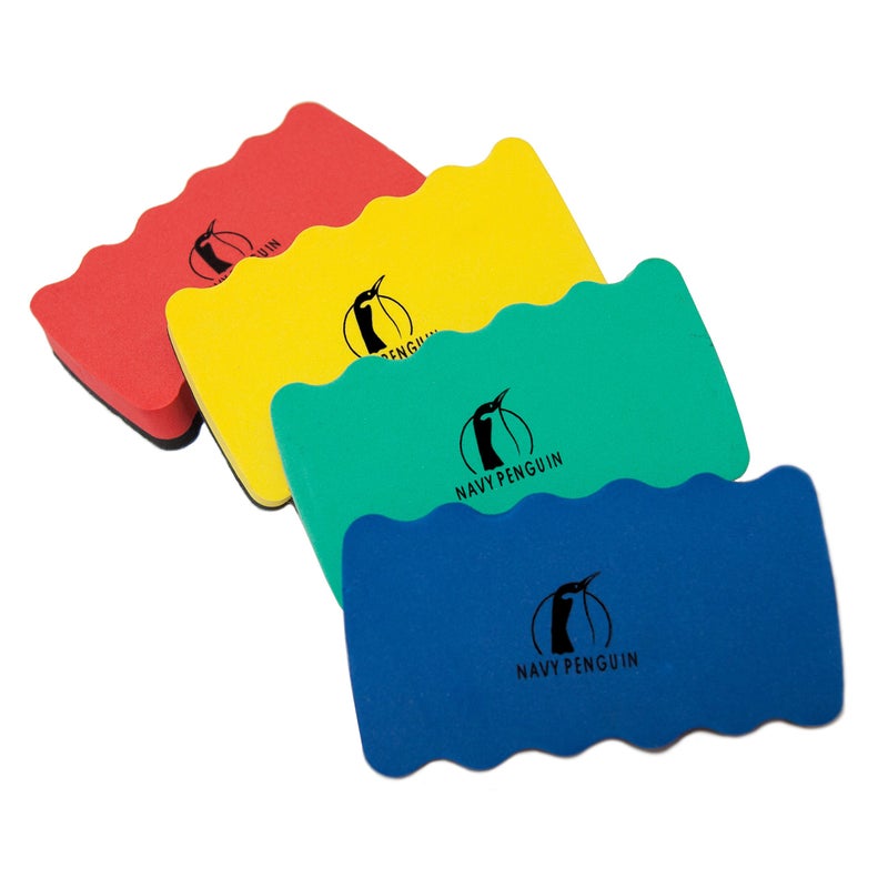 Navy Penguin Magnetic Whiteboard Eraser Set - 4 Color Pack - Erasers for Dry Erase Pens and Markers - Strong Magnet Sticks to Metal Dry Wipe White Boards - Cleaner for Home  School and Office - Image 1